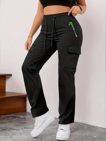 【LAST DAY SALE】Women's Cargo Pants - Non-Stretchy Work Pants with Zipper Pocket, Drawstring Waist, All-Season Trousers for Hiking, Running