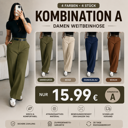 Damen-Hose mit hohem Bund und geradem Bein – fließende, elegante Anzughose mit lässigem Schnitt, für Büro und Alltag, mit figurformendem Effekt