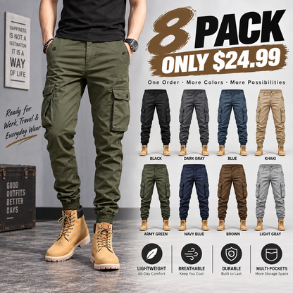 Men’s Multi-Color Cargo Joggers – Multi-Pocket Casual Pants