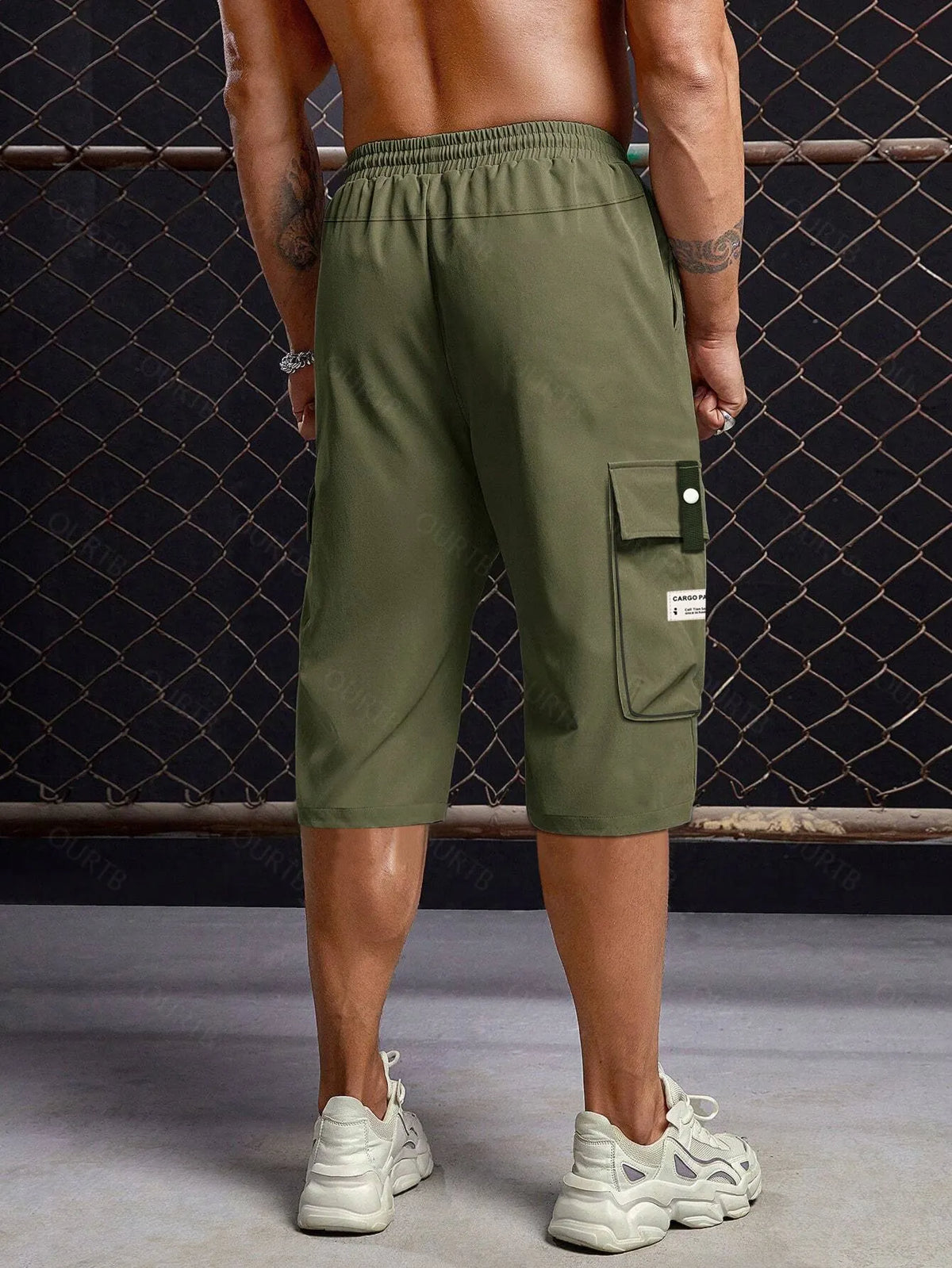 Men's Summer Casual Cargo Shorts - Elastic Drawstring Waist, Multiple Pockets & Letter Patch Design