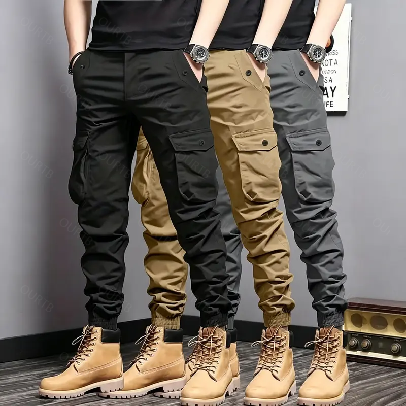 Men’s Multi-Color Cargo Joggers – Multi-Pocket Casual Pants